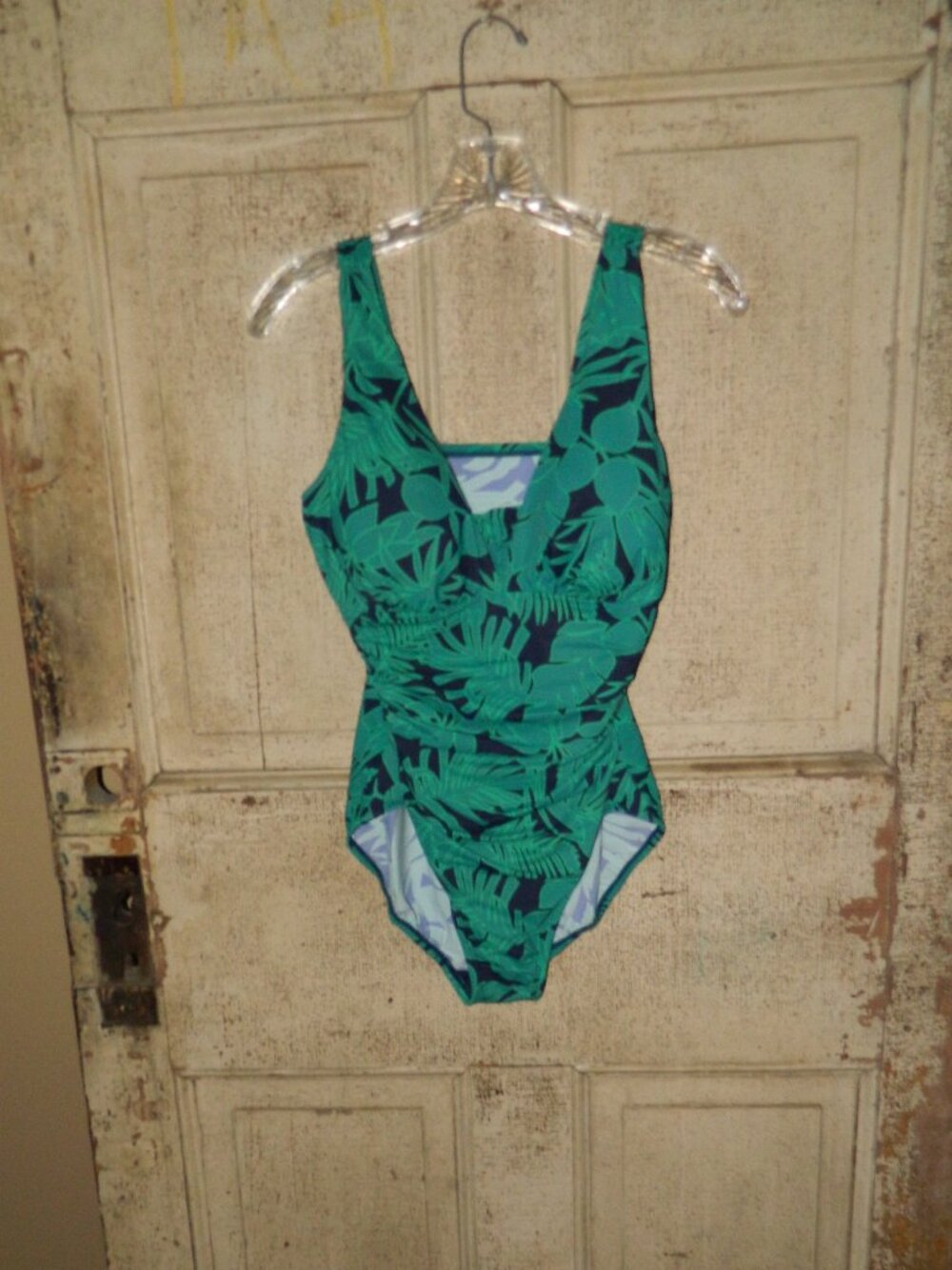 Lands' End Tropical Palm Leaf One Pc Swimsuit Sz 10 (A-5)